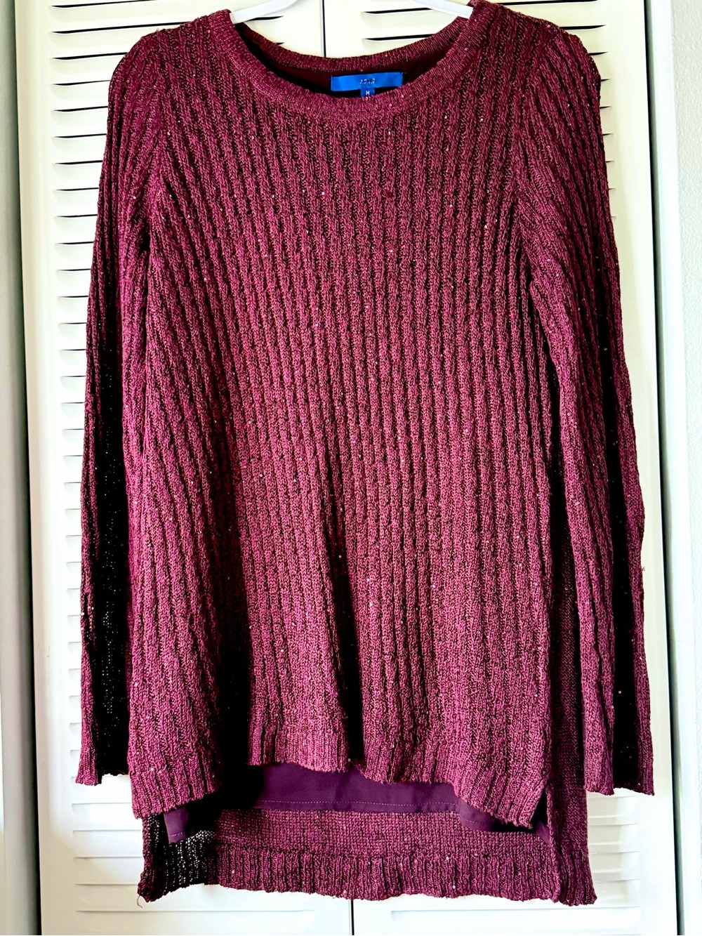 Women's Ribbed Long-Sleeve Sweater Dress - Burgundy